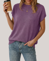 Arach&Cloz Wool-Blend Short-Sleeve Oversized Knit Top