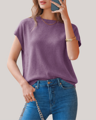 Arach&Cloz Wool-Blend Short-Sleeve Oversized Knit Top