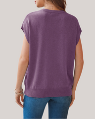 Arach&Cloz Wool-Blend Short-Sleeve Oversized Knit Top