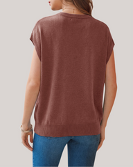 Arach&Cloz Wool-Blend Short-Sleeve Oversized Knit Top