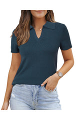 Women's Wool Blend Summer Fall Tops Polo Shirts