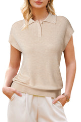 Arach&Cloz Women's Wool Blend Cap Sleeve Polo Sweater Vest(2026)
