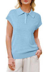 Arach&Cloz Women's Wool Blend Cap Sleeve Polo Sweater Vest(2026)
