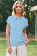 Arach&Cloz Women's Wool Blend Cap Sleeve Polo Sweater Vest(2026)