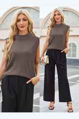 Women's Wool Blend Mock Neck Sweaters Vest