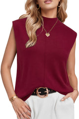 Women's Wool Blend Mock Neck Sweaters Vest