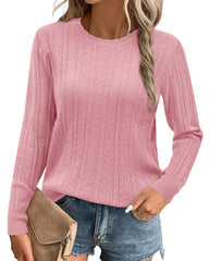 Summer Fall Scalloped Lace Cuff Crewneck Tops Textured Shirts