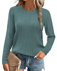 Summer Fall Scalloped Lace Cuff Crewneck Tops Textured Shirts