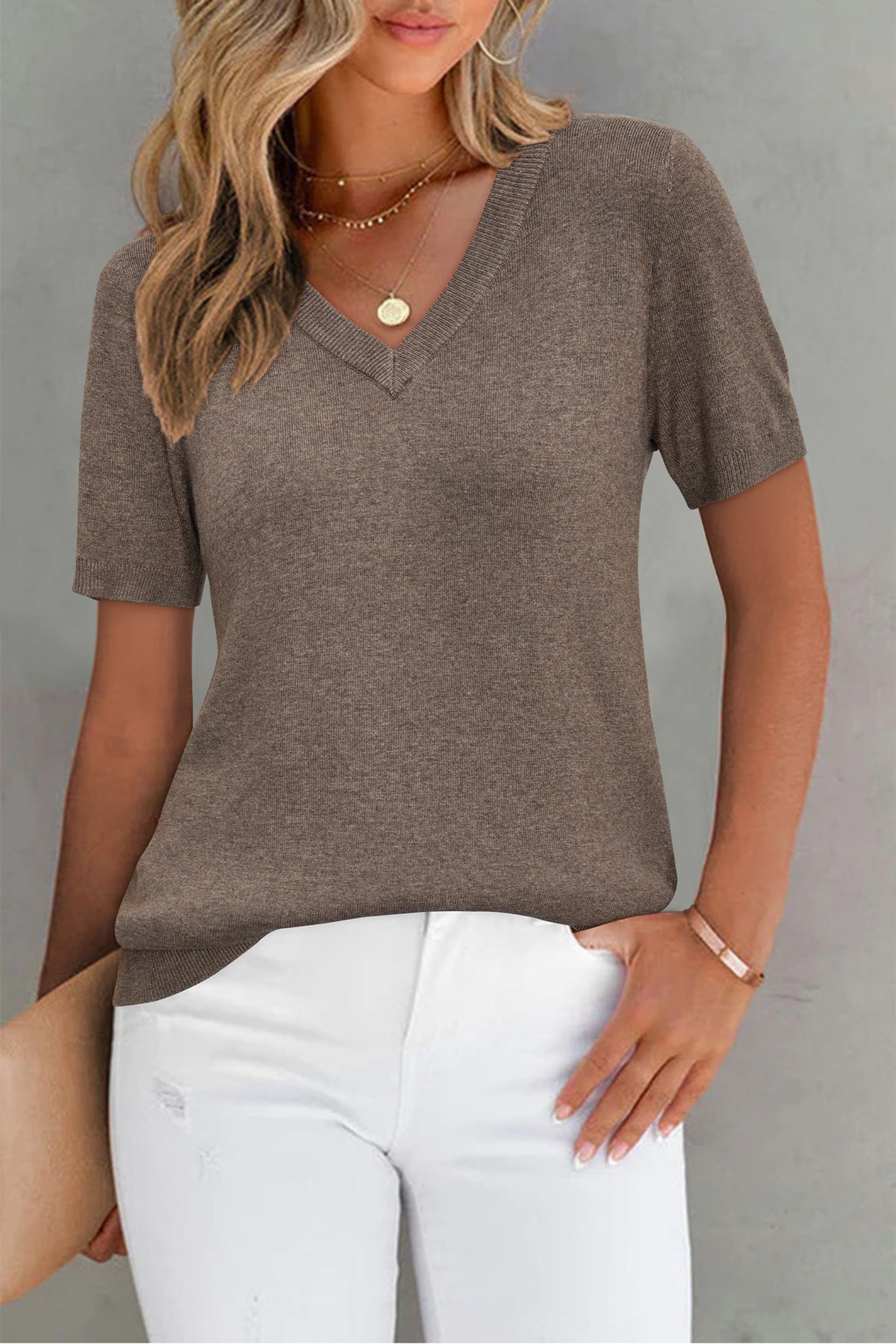 Arach&Cloz Wool-Blend Lightweight Knit Top — Apricot — product image 3