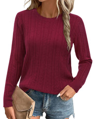Summer Fall Scalloped Lace Cuff Crewneck Tops Textured Shirts