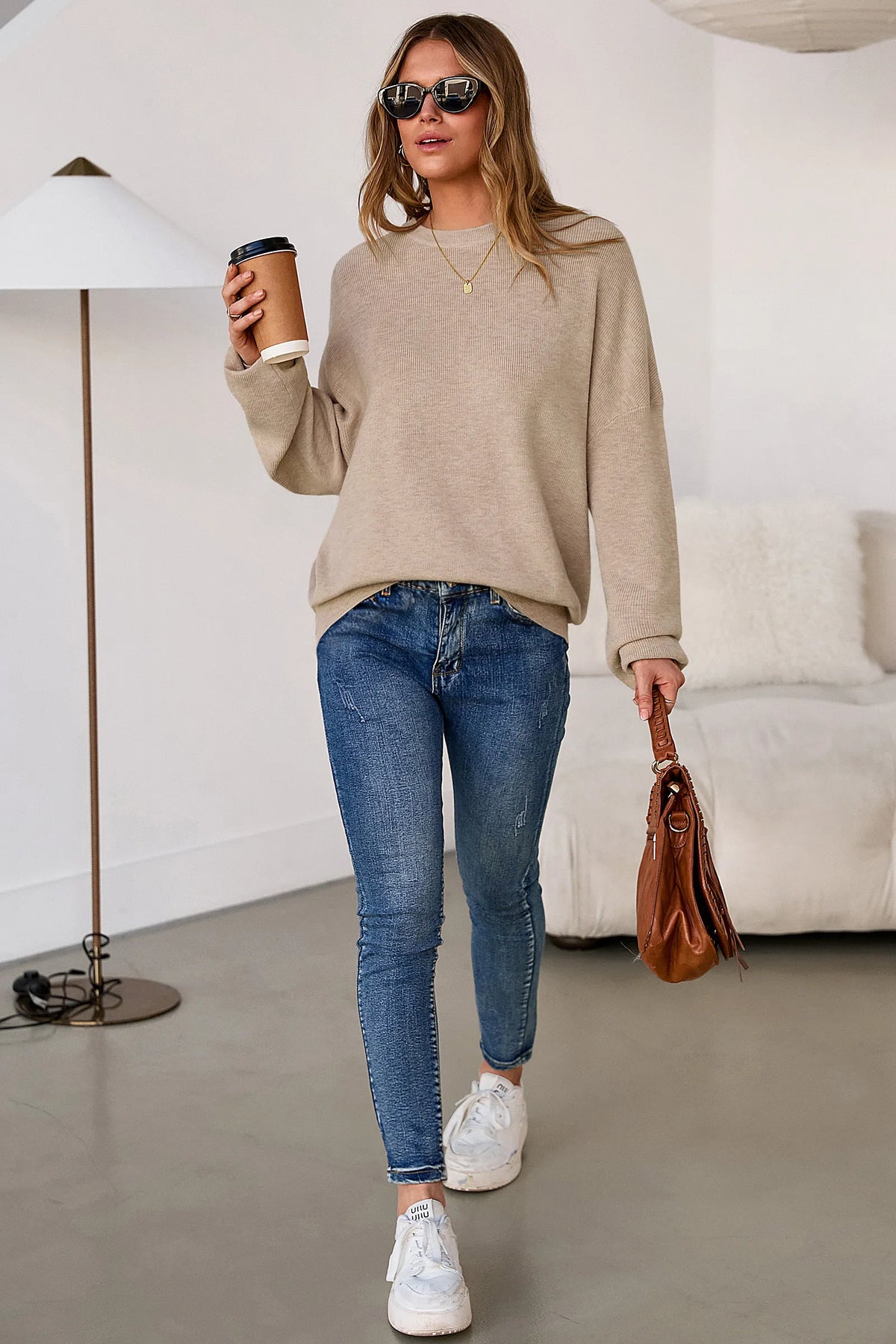 Arach&Cloz Wool-Blend Crew-Neck Oversized Pullover — product image 20