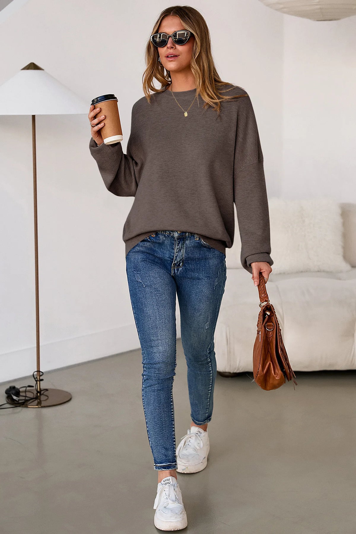 Arach&Cloz Wool-Blend Crew-Neck Oversized Pullover — product image 5