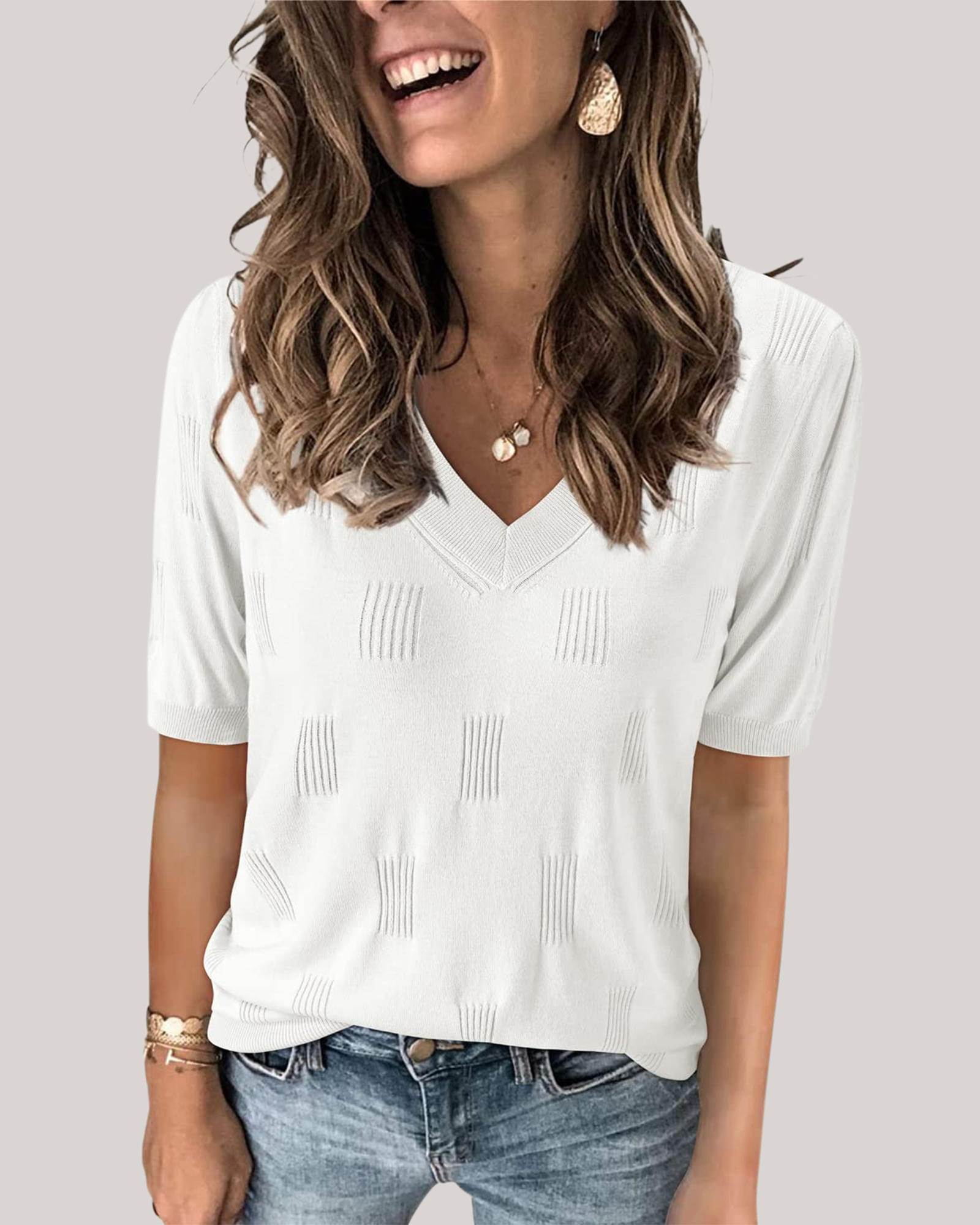 Arach&Cloz Short-Sleeve Knit Top