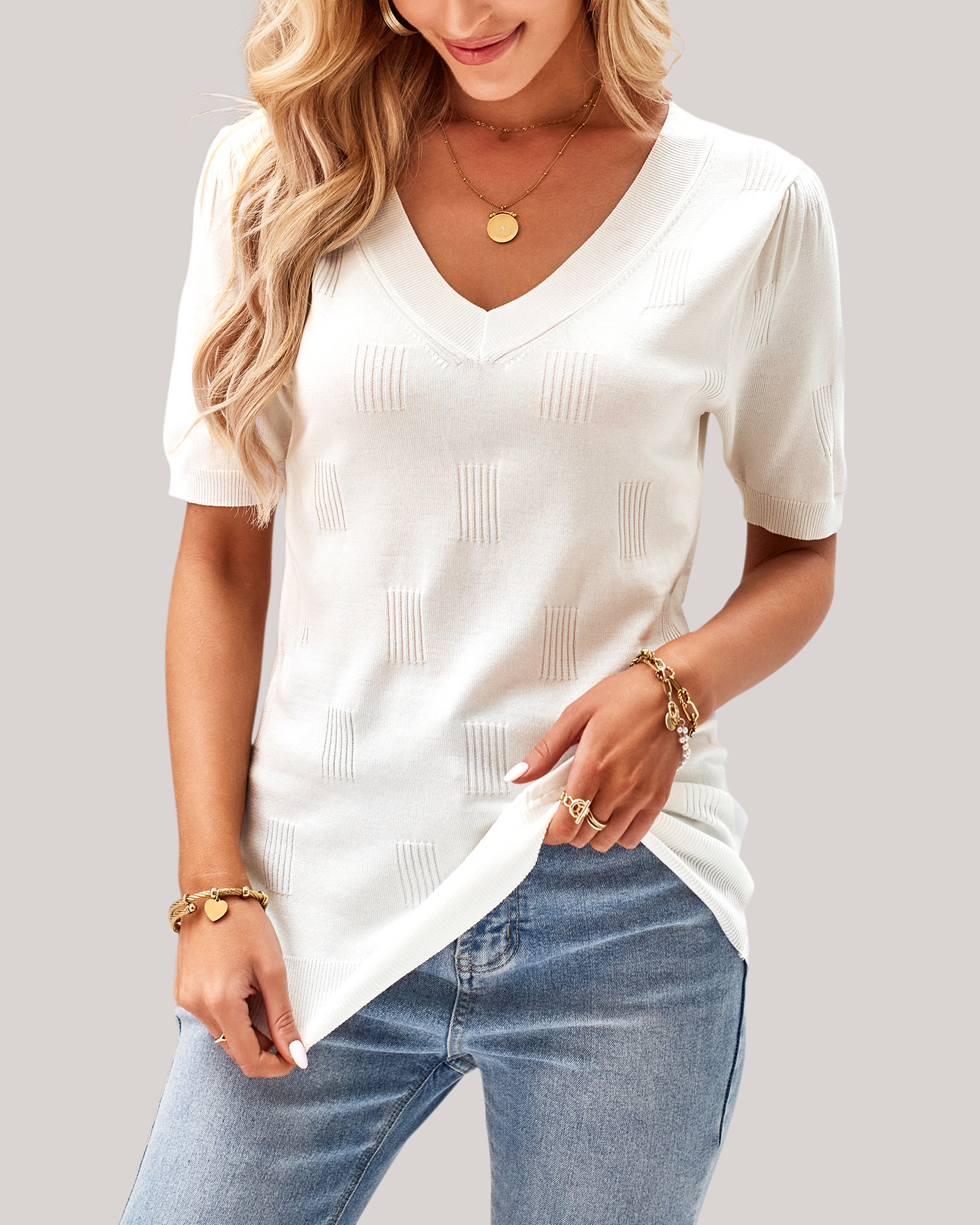 Arach&Cloz Short-Sleeve Knit Top