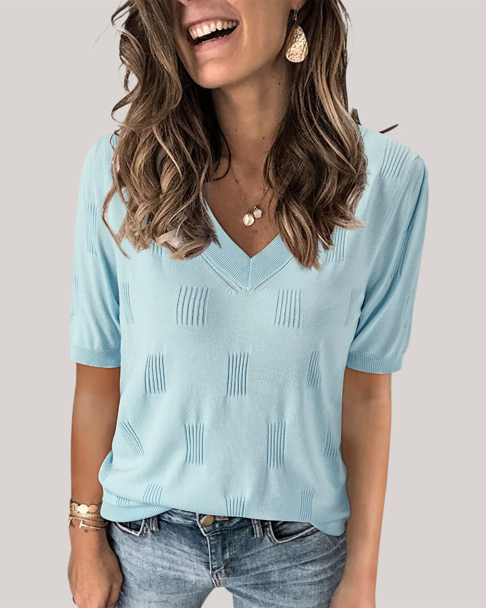Arach&Cloz Short-Sleeve Knit Top
