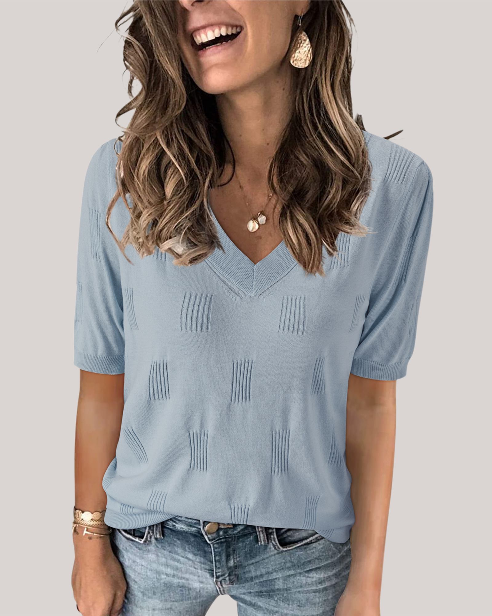 Arach&Cloz Short-Sleeve Knit Top