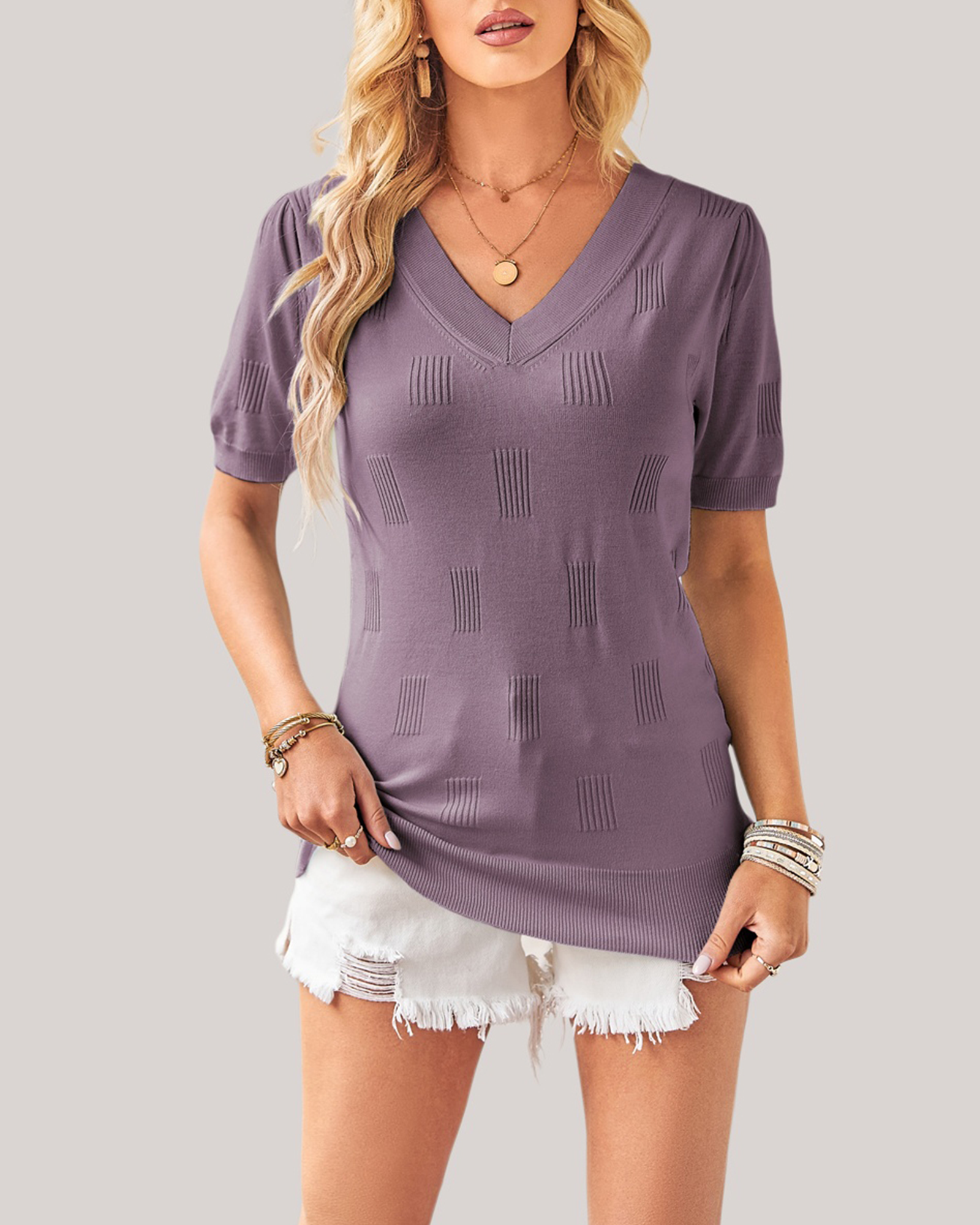 Arach&Cloz Short-Sleeve Knit Top