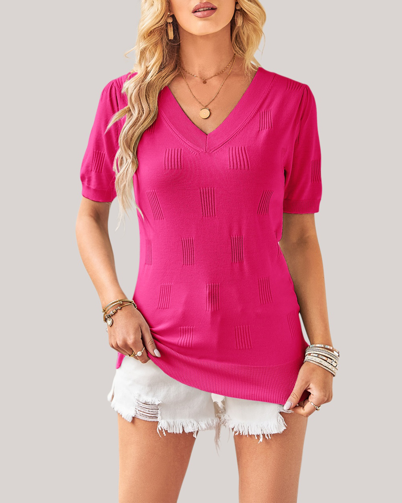 Arach&Cloz Short-Sleeve Knit Top