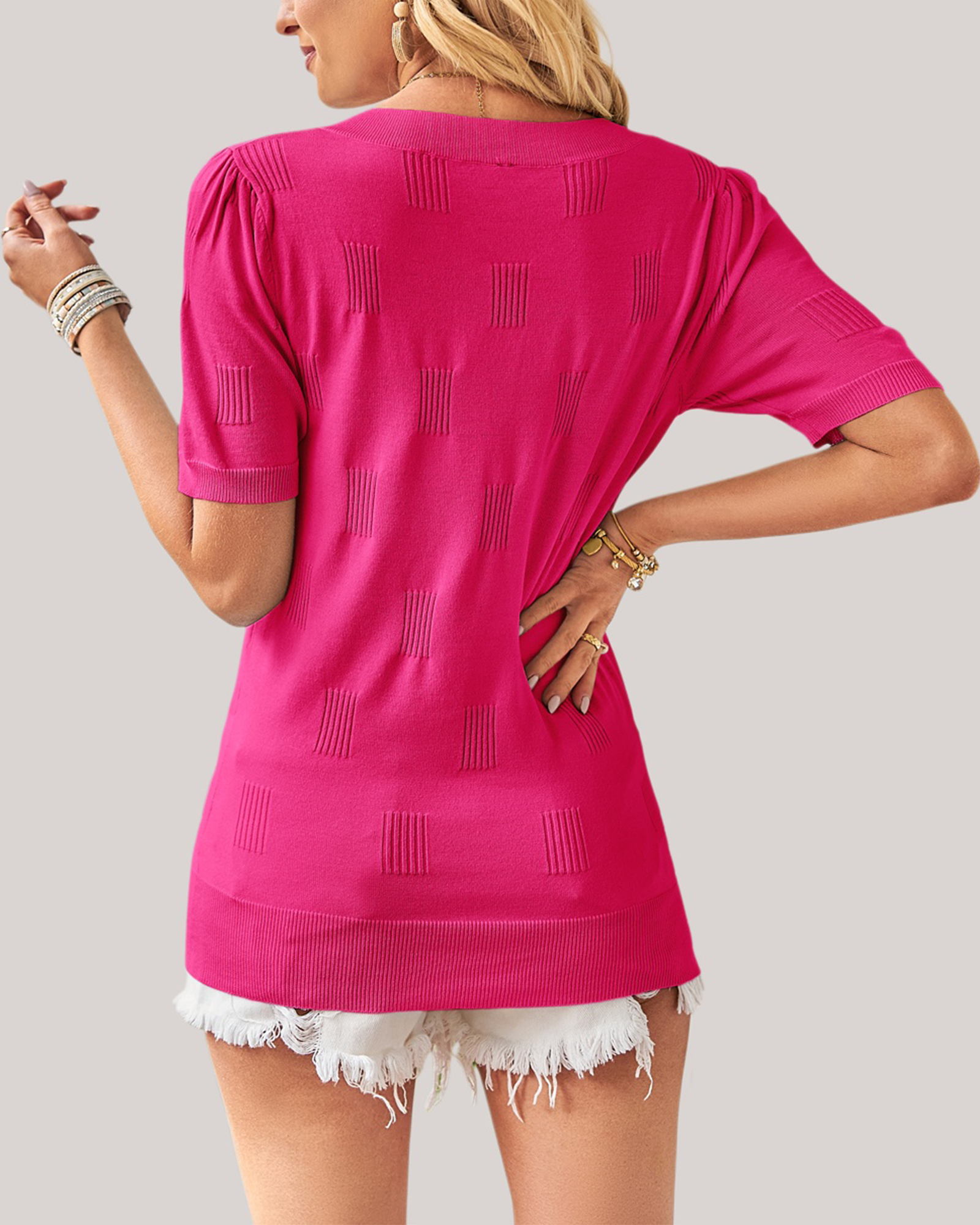 Arach&Cloz Short-Sleeve Knit Top