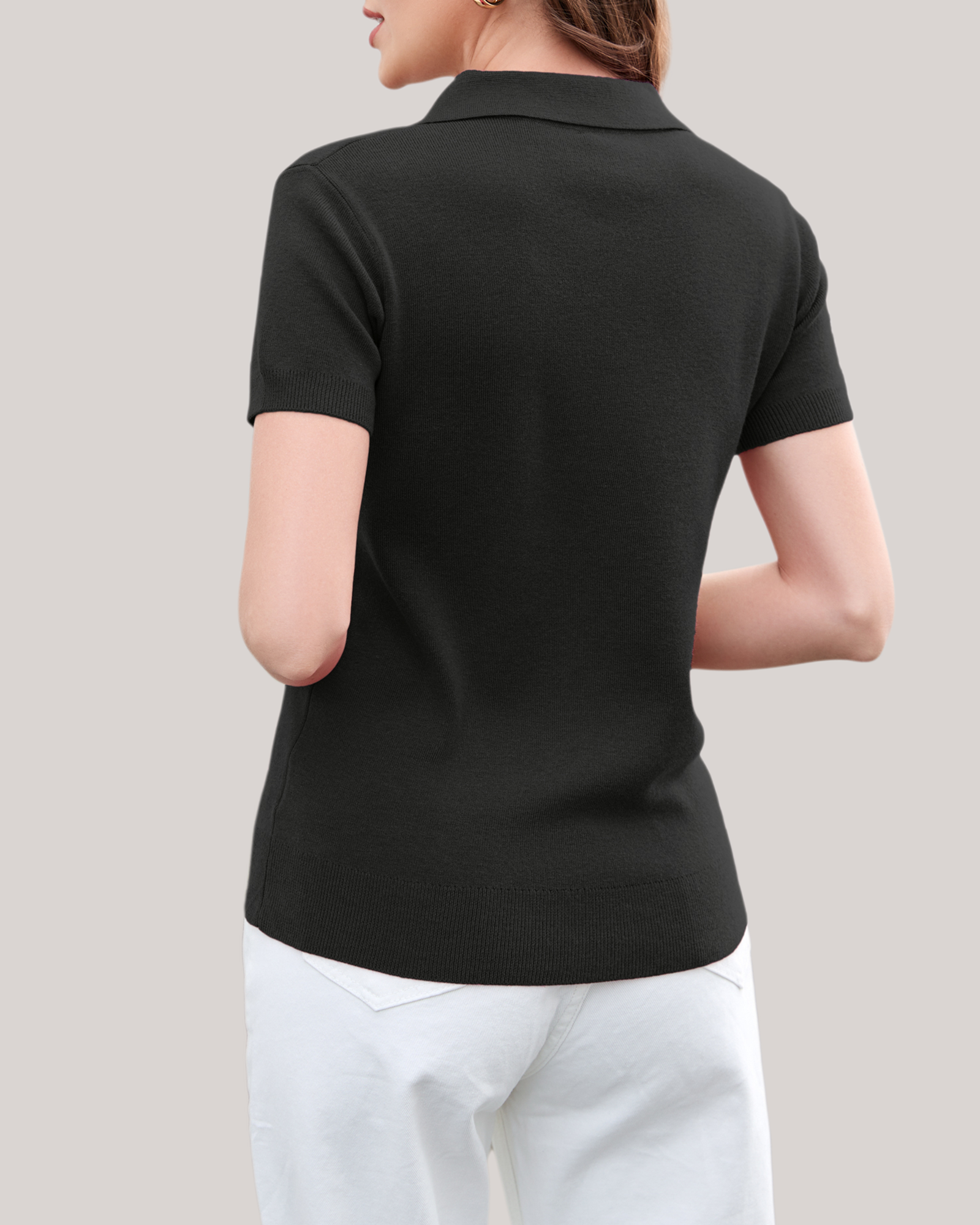Arach&Cloz Workday Wool-Blend Polo Knit Top