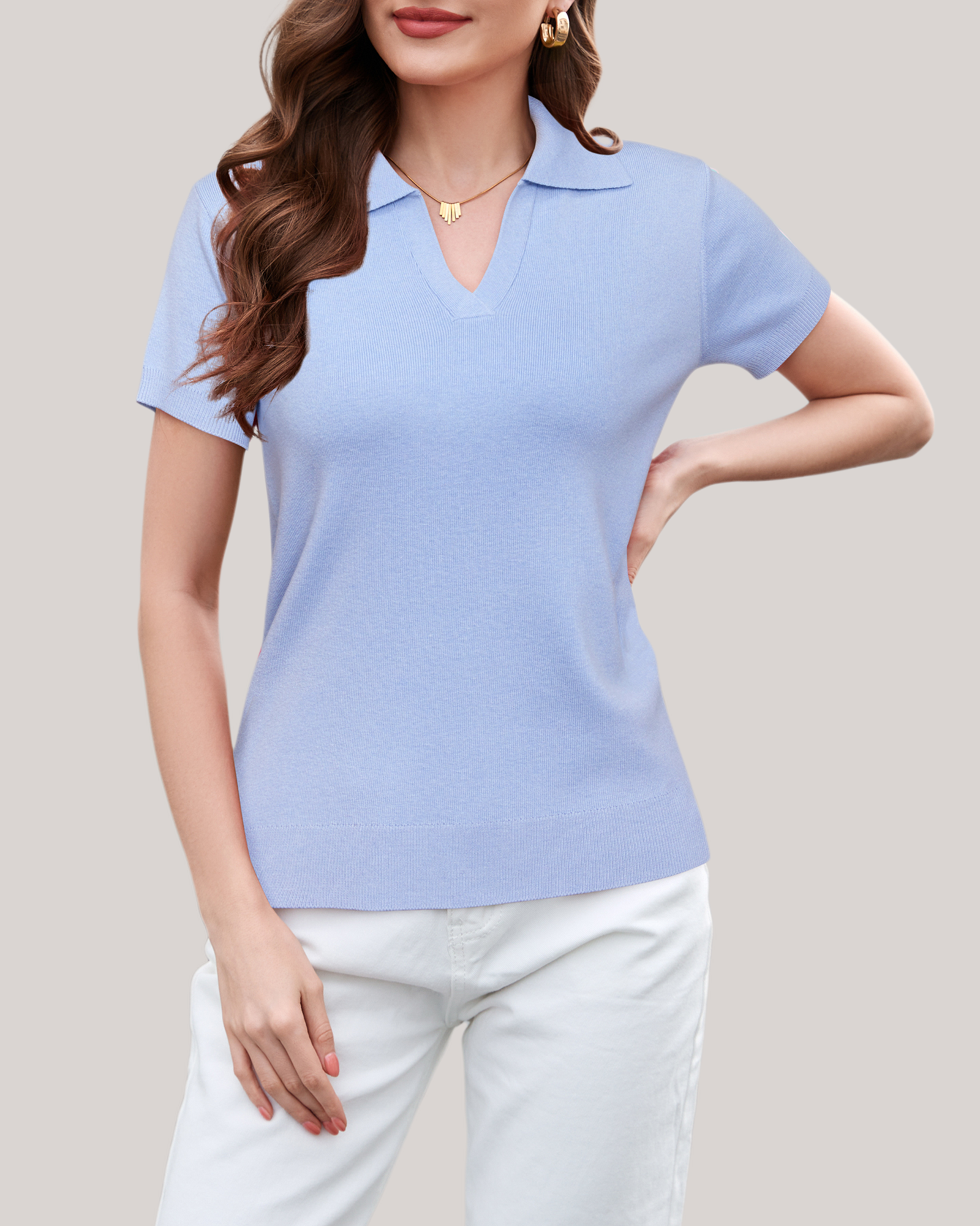 Arach&Cloz Workday Wool-Blend Polo Knit Top