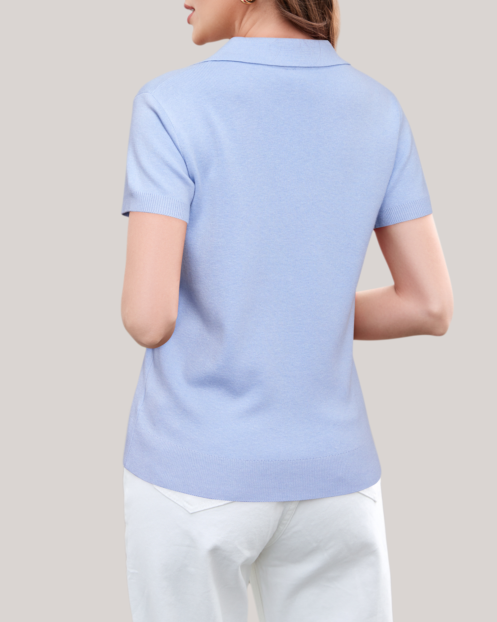 Arach&Cloz Workday Wool-Blend Polo Knit Top