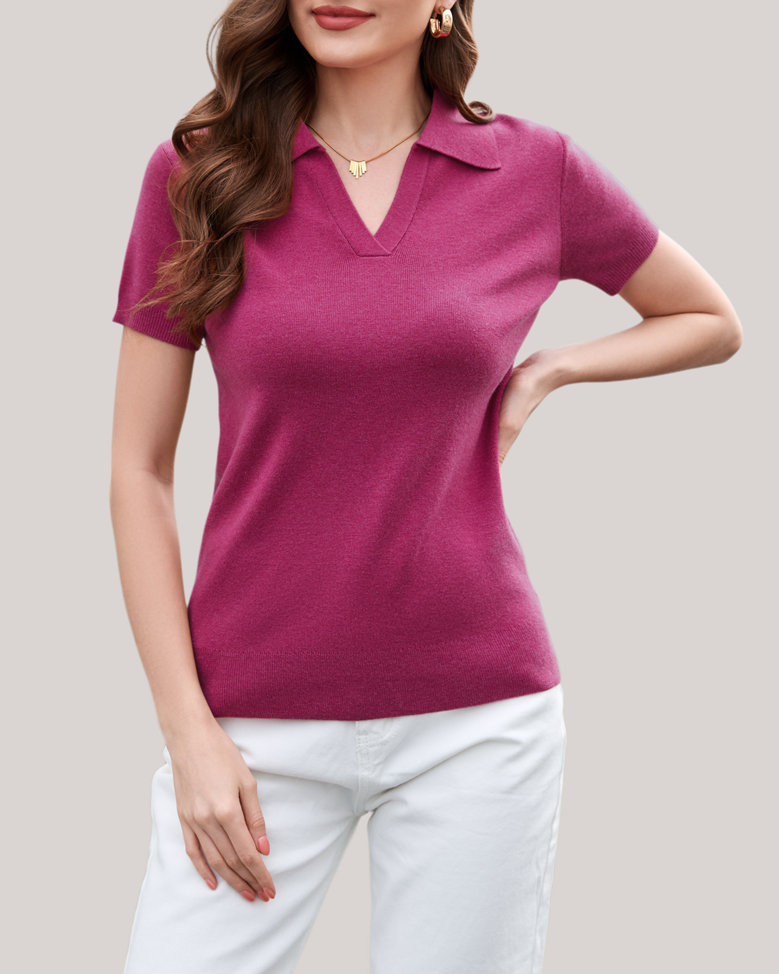 Arach&Cloz Workday Wool-Blend Polo Knit Top