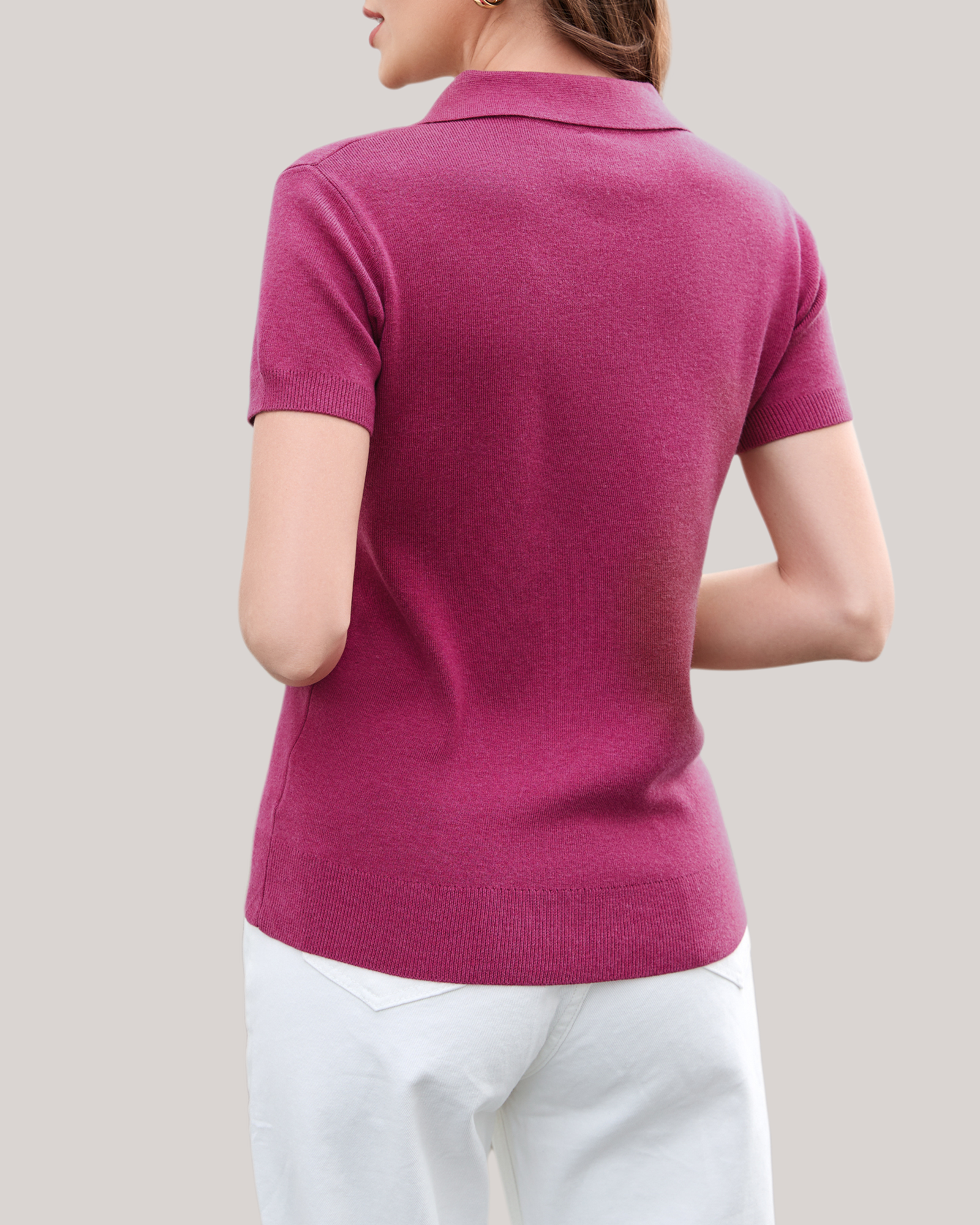 Arach&Cloz Workday Wool-Blend Polo Knit Top