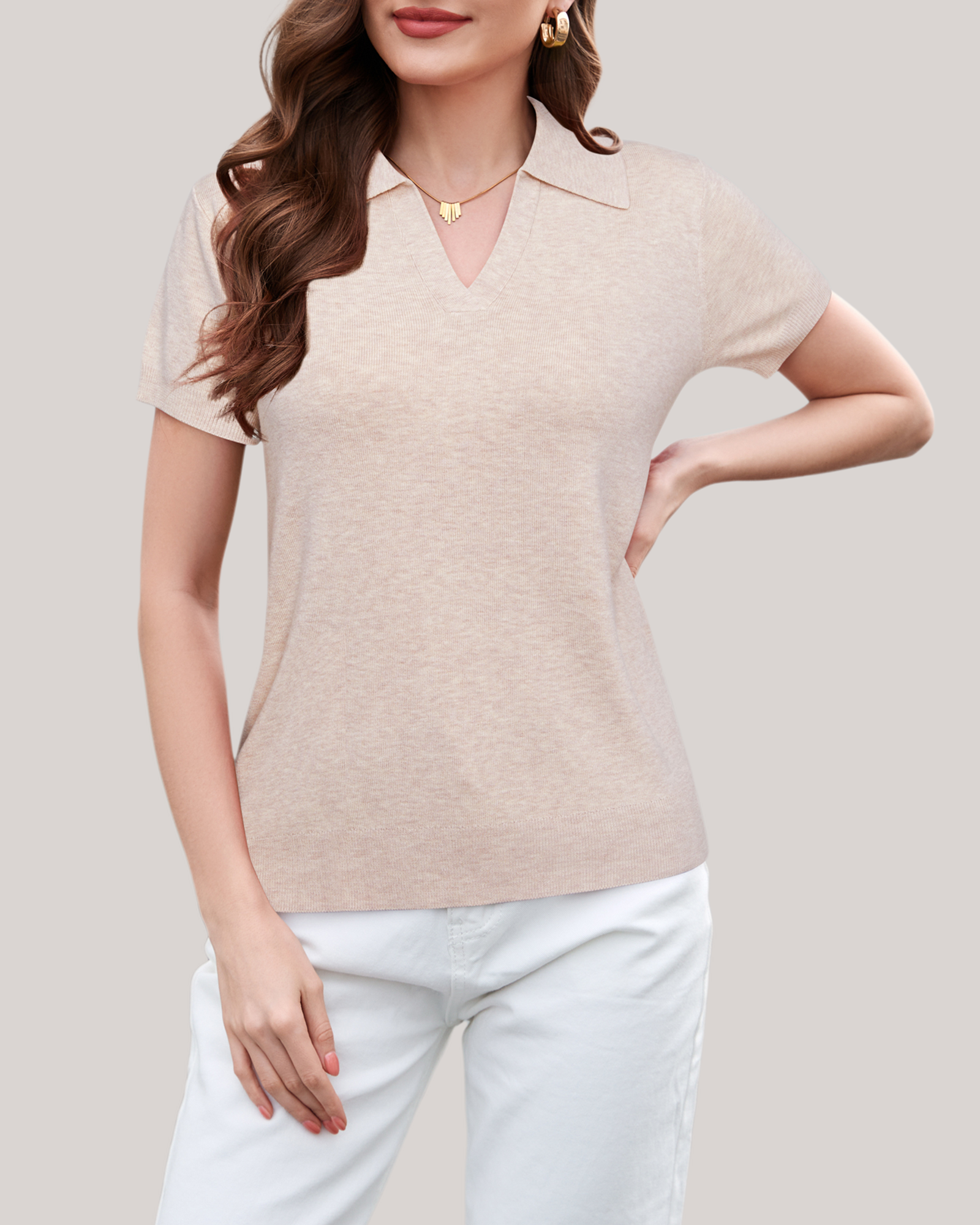 Arach&Cloz Workday Wool-Blend Polo Knit Top