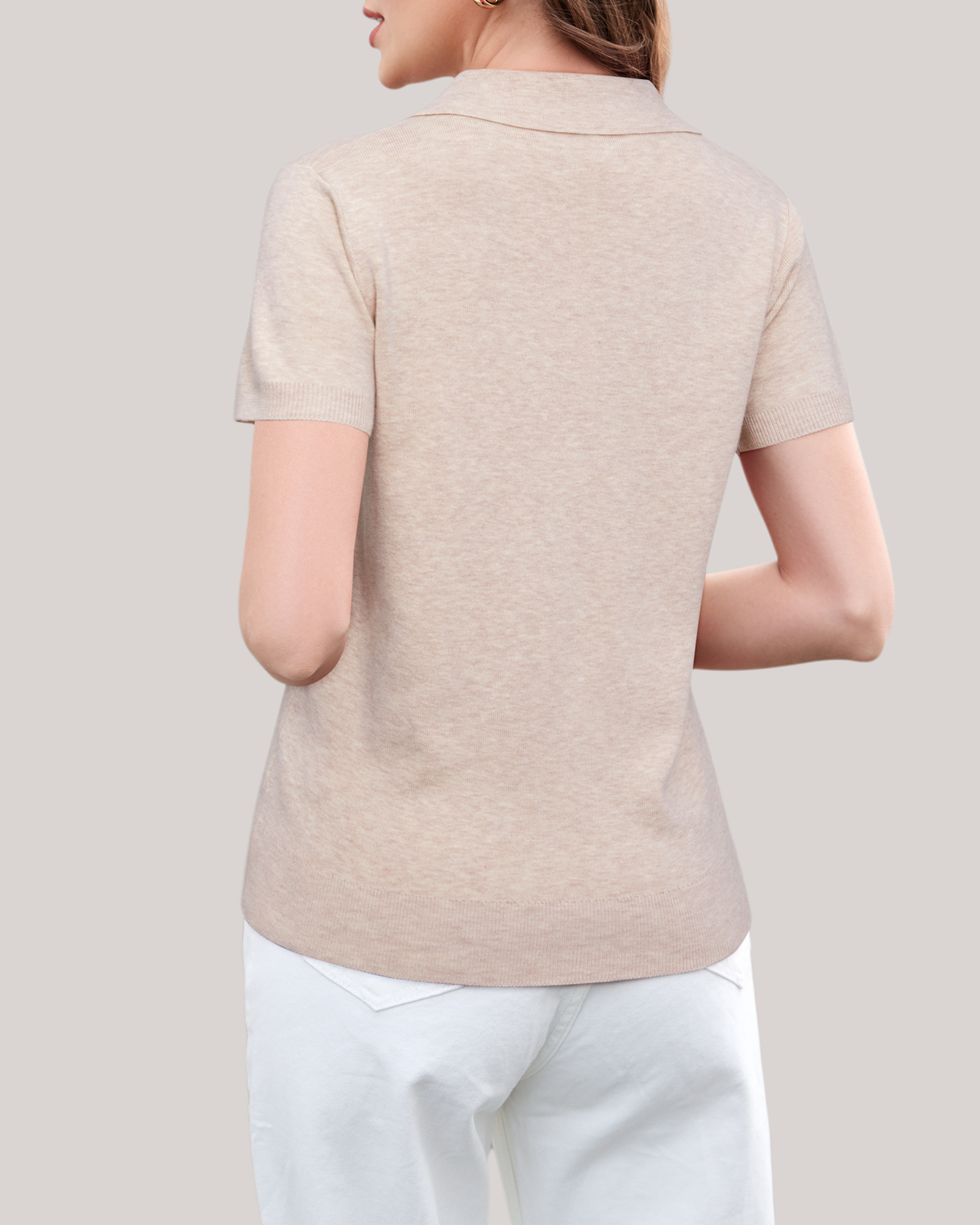 Arach&Cloz Workday Wool-Blend Polo Knit Top