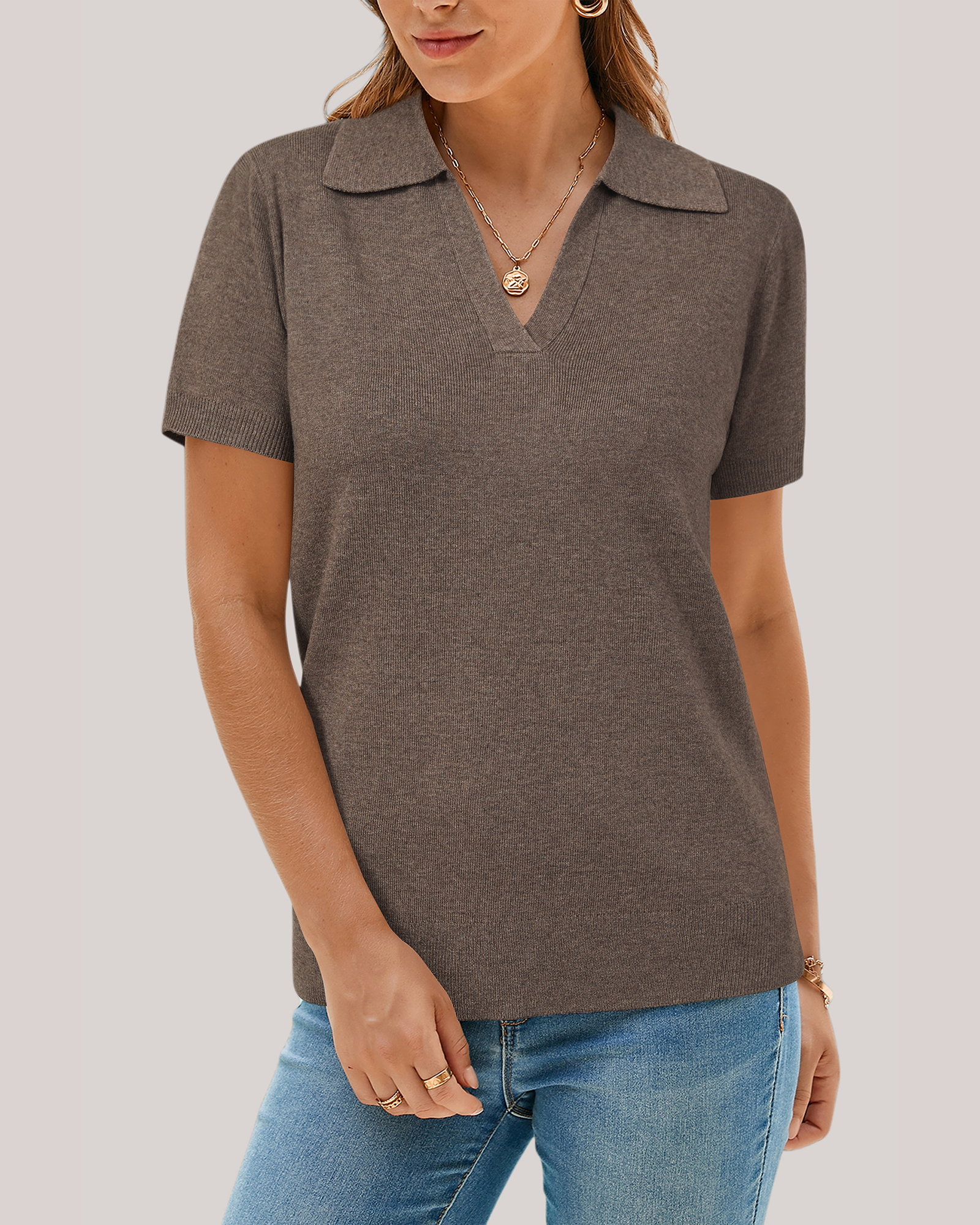 Arach&Cloz Workday Wool-Blend Polo Knit Top