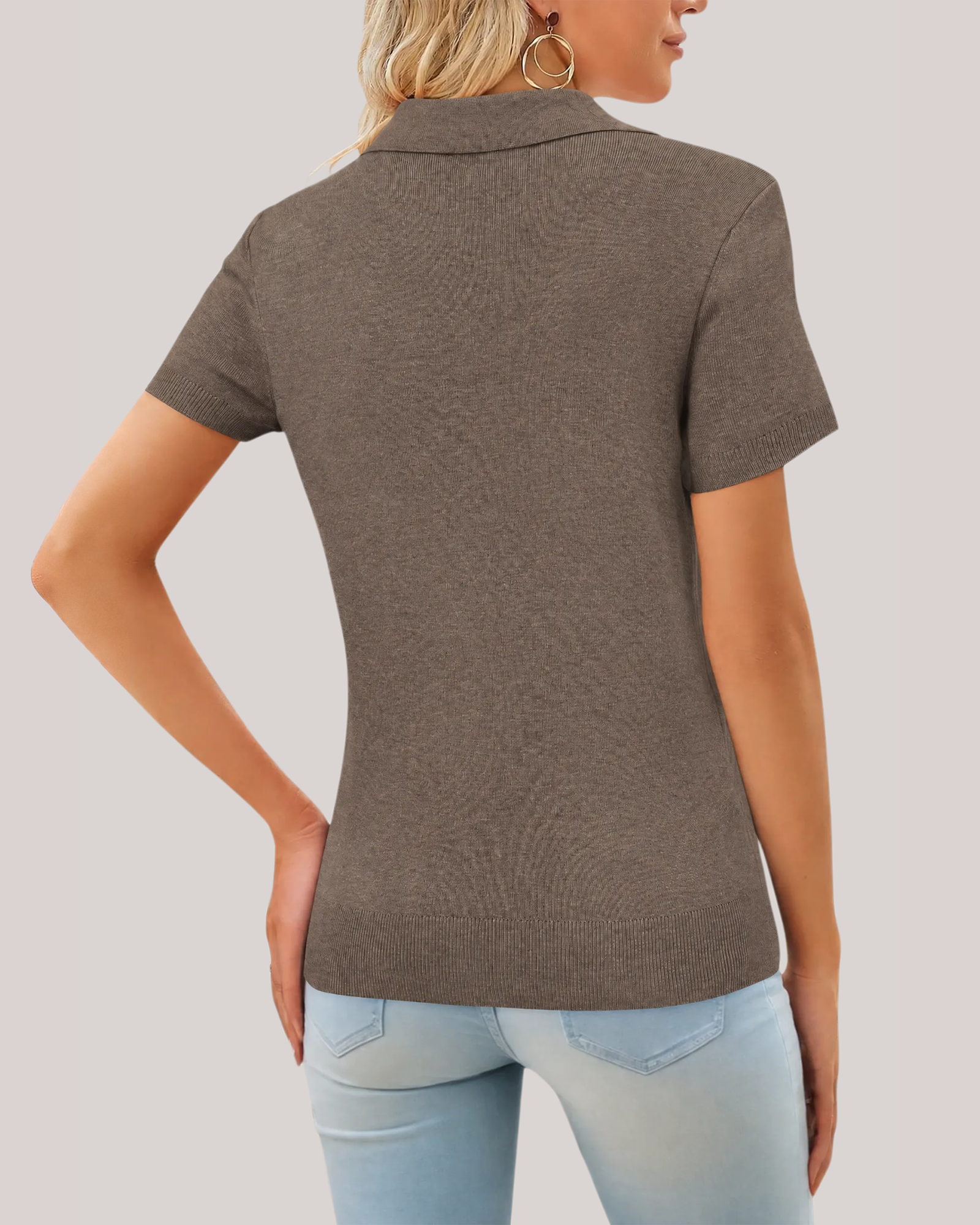 Arach&Cloz Workday Wool-Blend Polo Knit Top