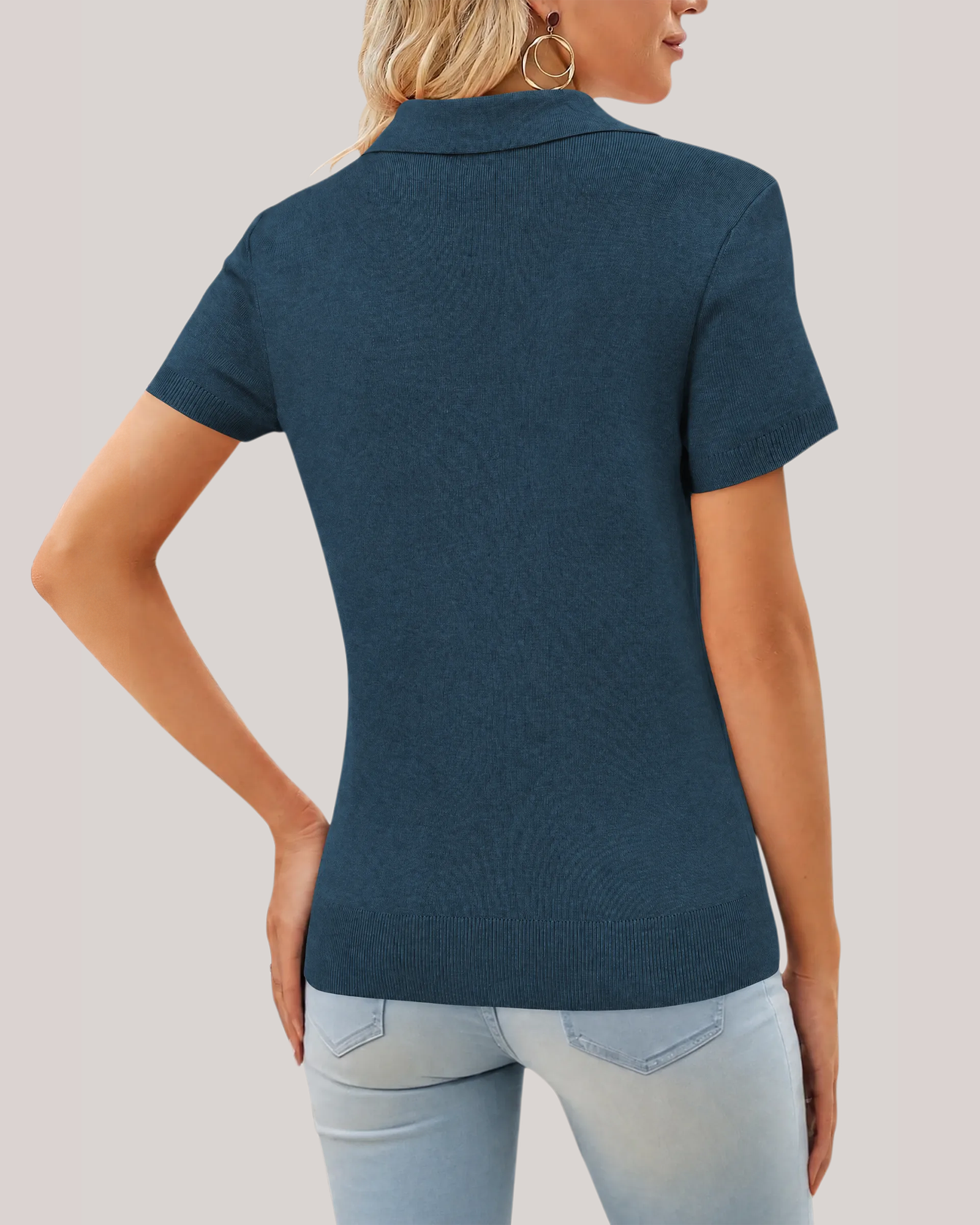 Arach&Cloz Workday Wool-Blend Polo Knit Top