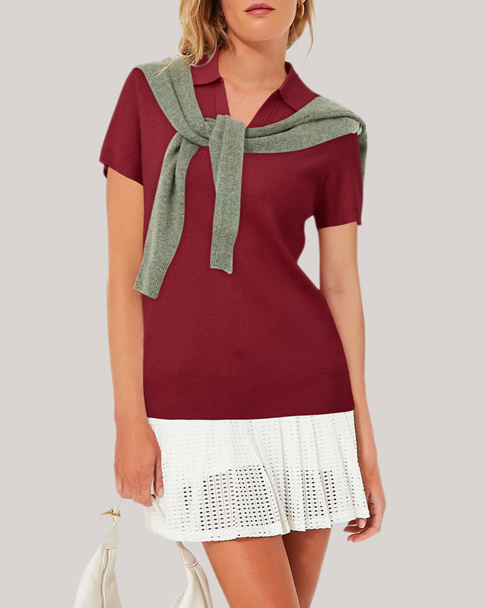 Arach&Cloz Workday Wool-Blend Polo Knit Top