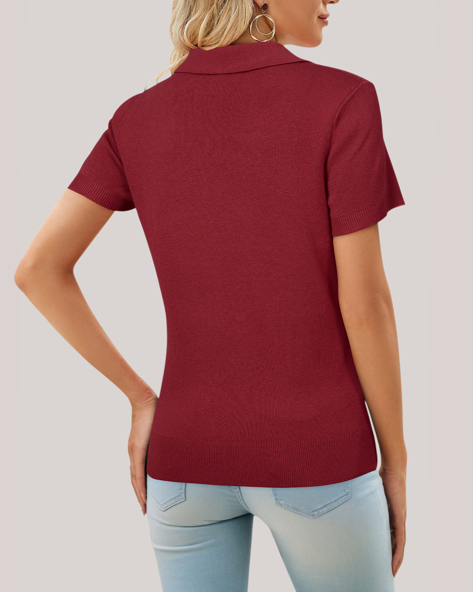 Arach&Cloz Workday Wool-Blend Polo Knit Top