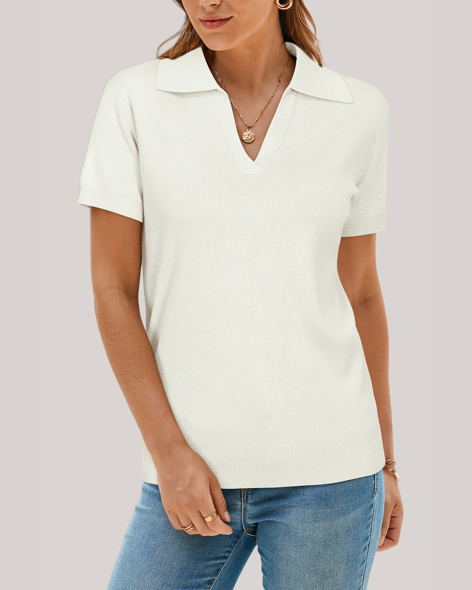 Arach&Cloz Workday Wool-Blend Polo Knit Top