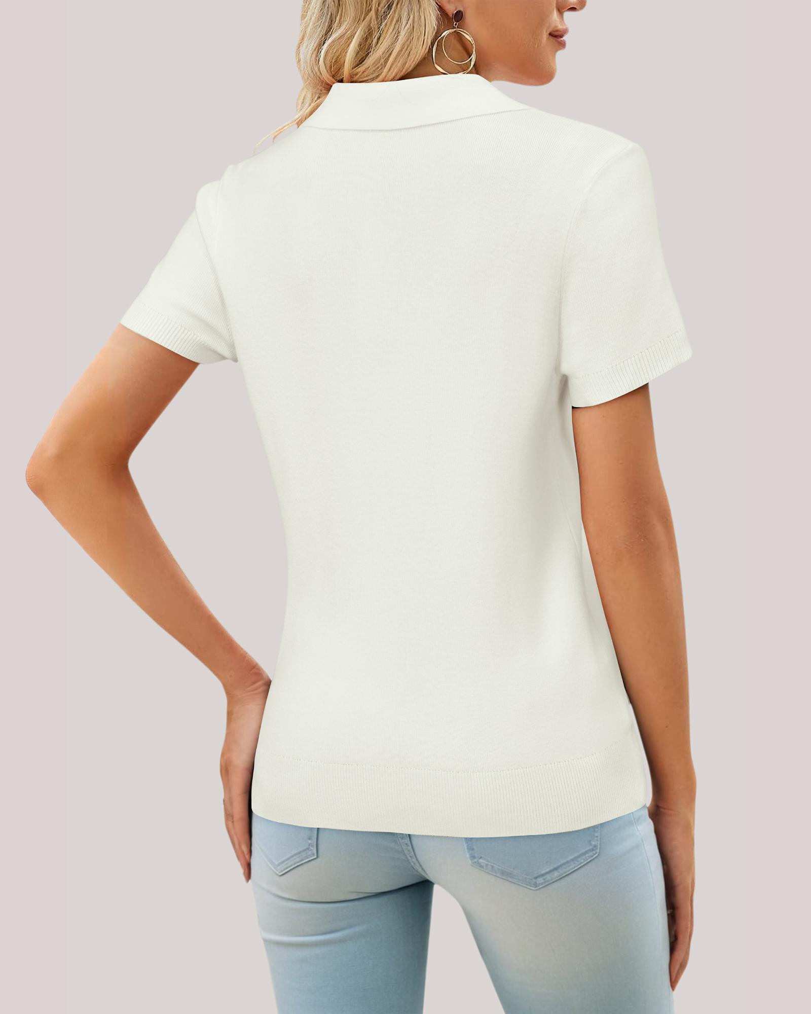 Arach&Cloz Workday Wool-Blend Polo Knit Top