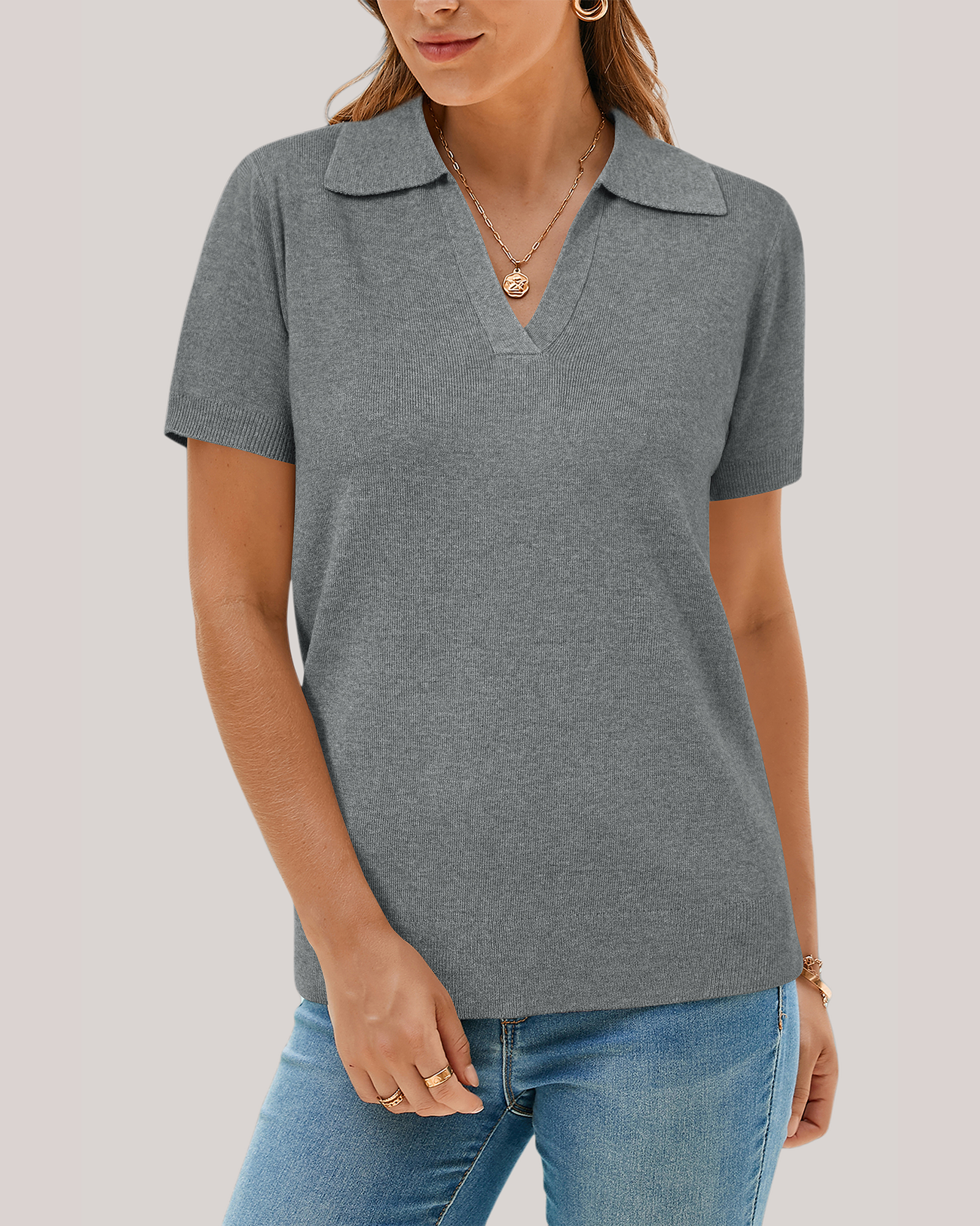 Arach&Cloz Workday Wool-Blend Polo Knit Top