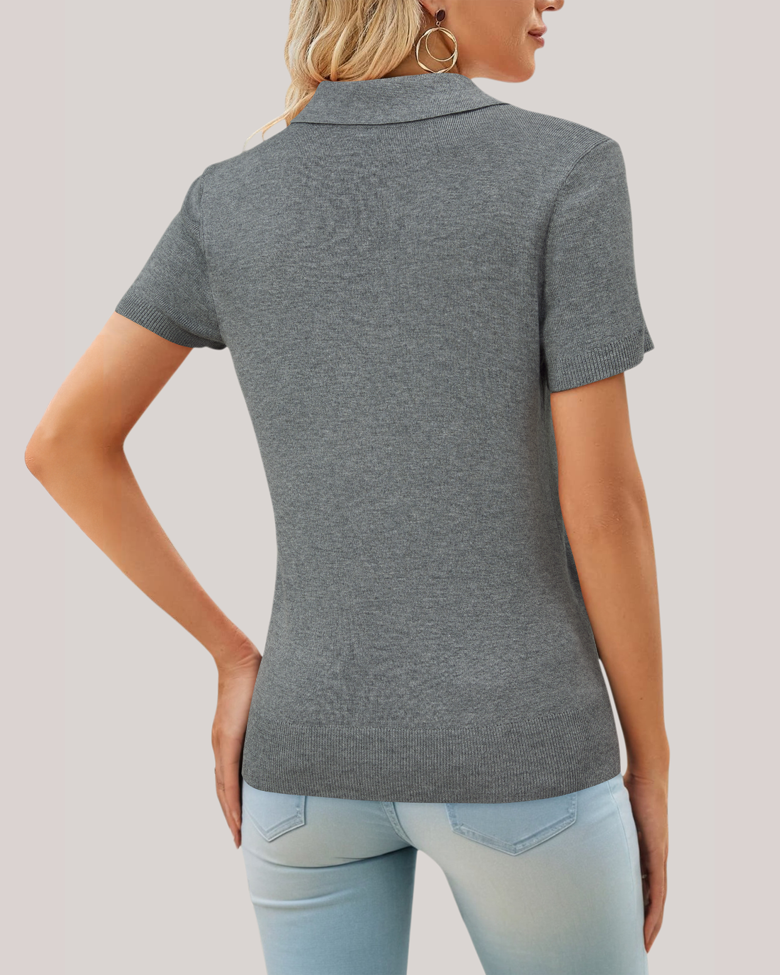 Arach&Cloz Workday Wool-Blend Polo Knit Top