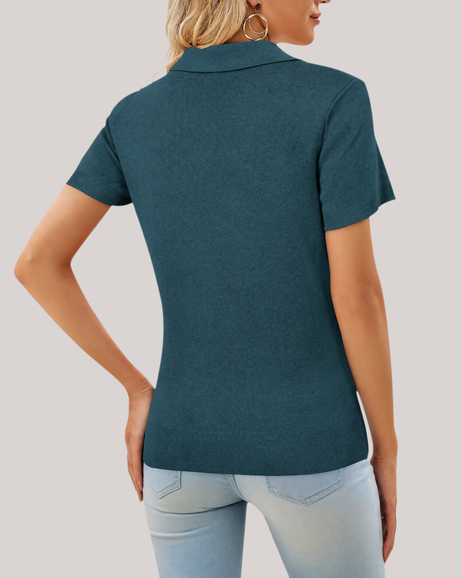 Arach&Cloz Workday Wool-Blend Polo Knit Top