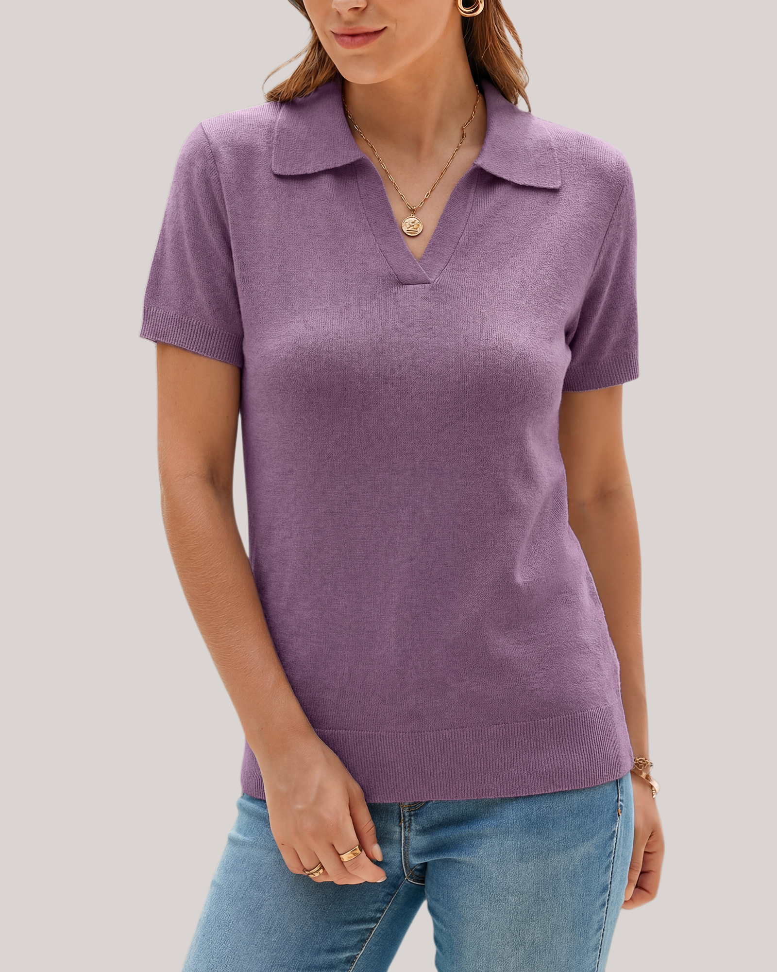 Arach&Cloz Workday Wool-Blend Polo Knit Top