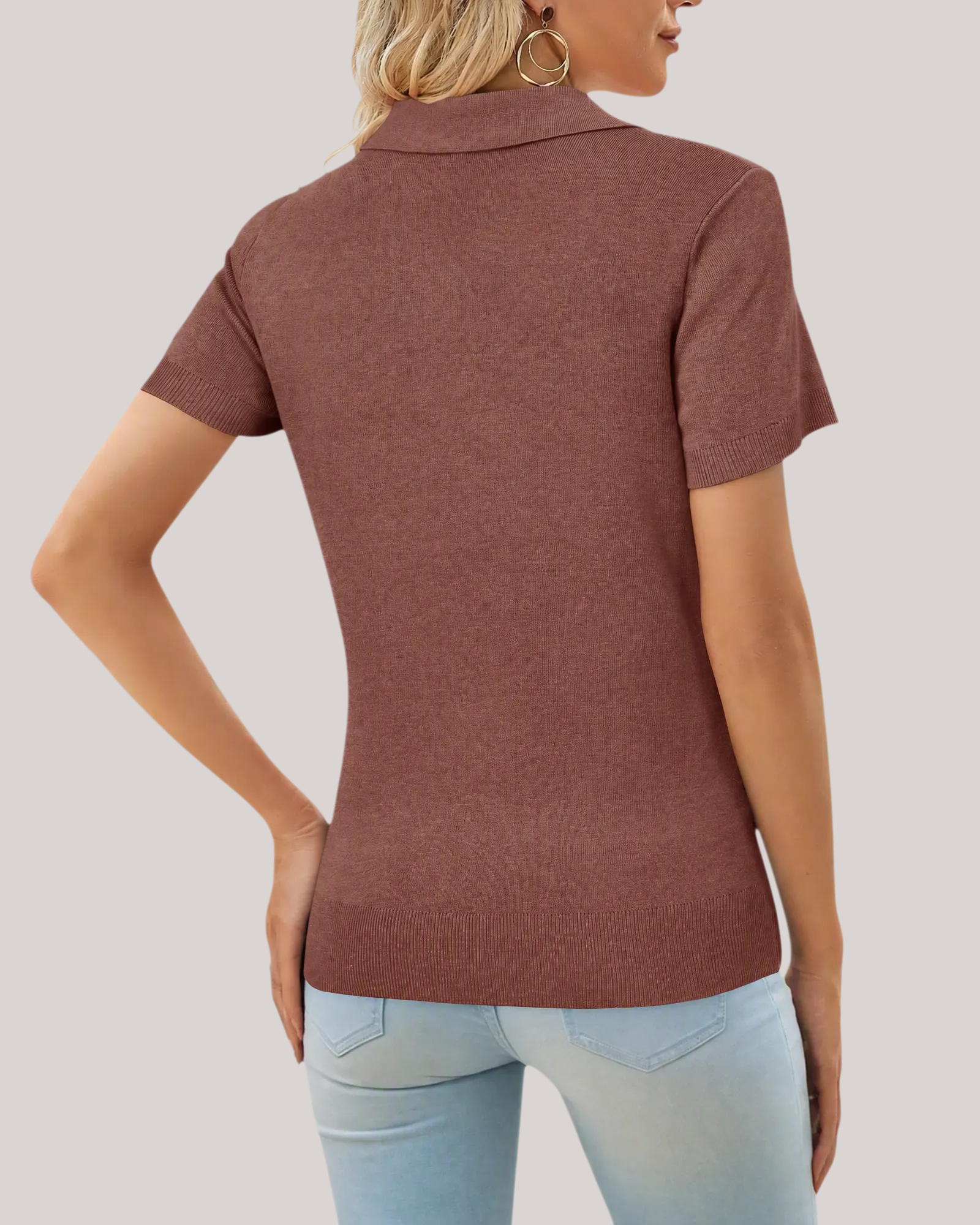 Arach&Cloz Workday Wool-Blend Polo Knit Top