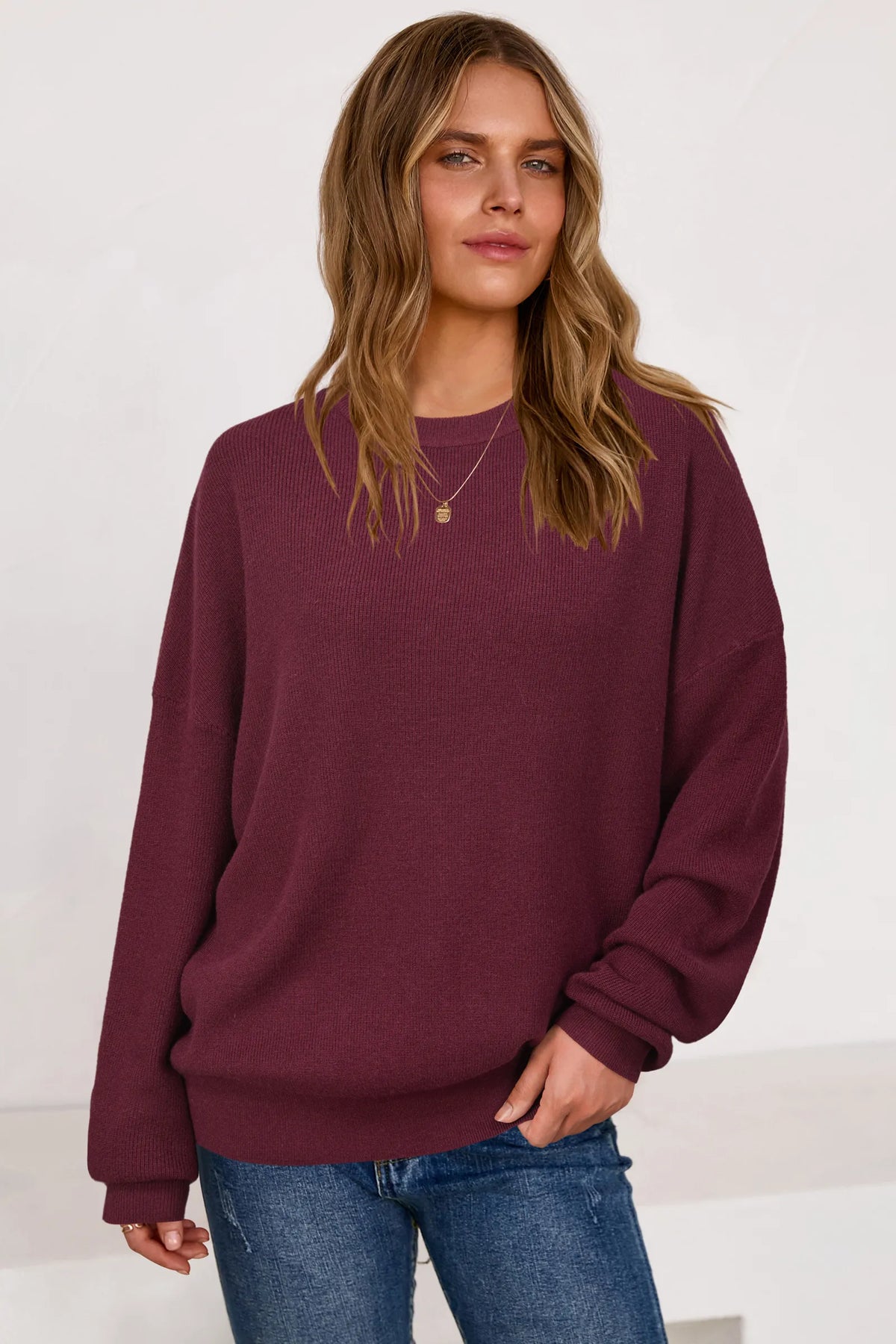 Arach&Cloz Wool-Blend Crew-Neck Oversized Pullover — product image 22