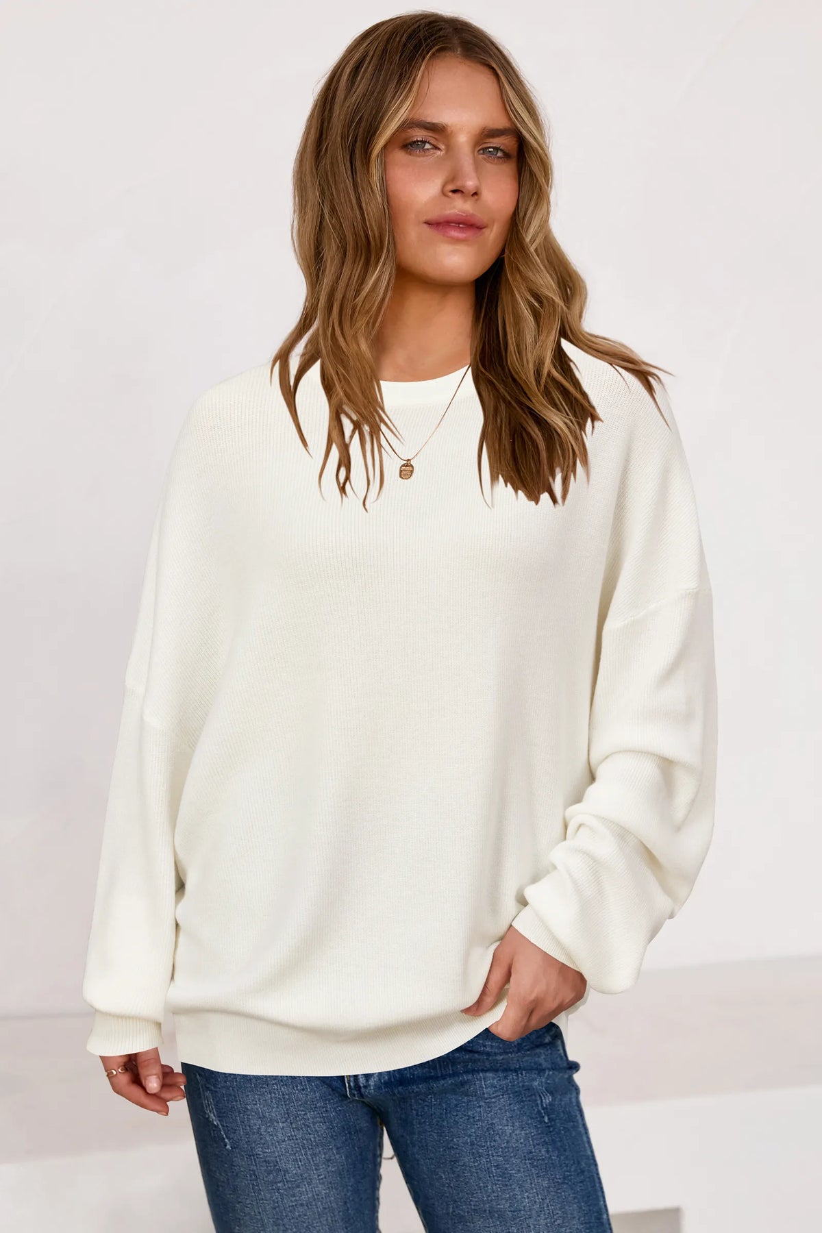 Arach&Cloz Wool-Blend Crew-Neck Oversized Pullover — product image 32