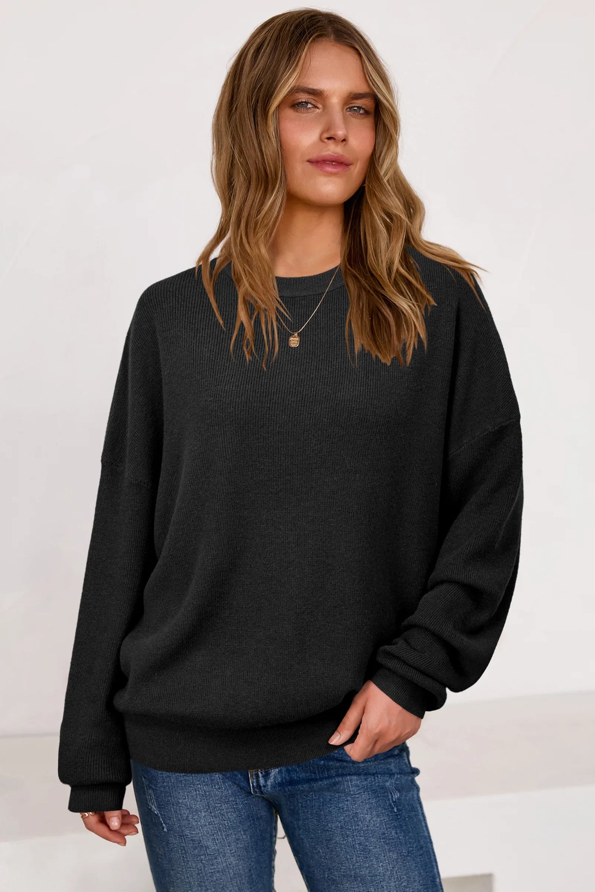 Arach&Cloz Wool-Blend Crew-Neck Oversized Pullover — product image 27