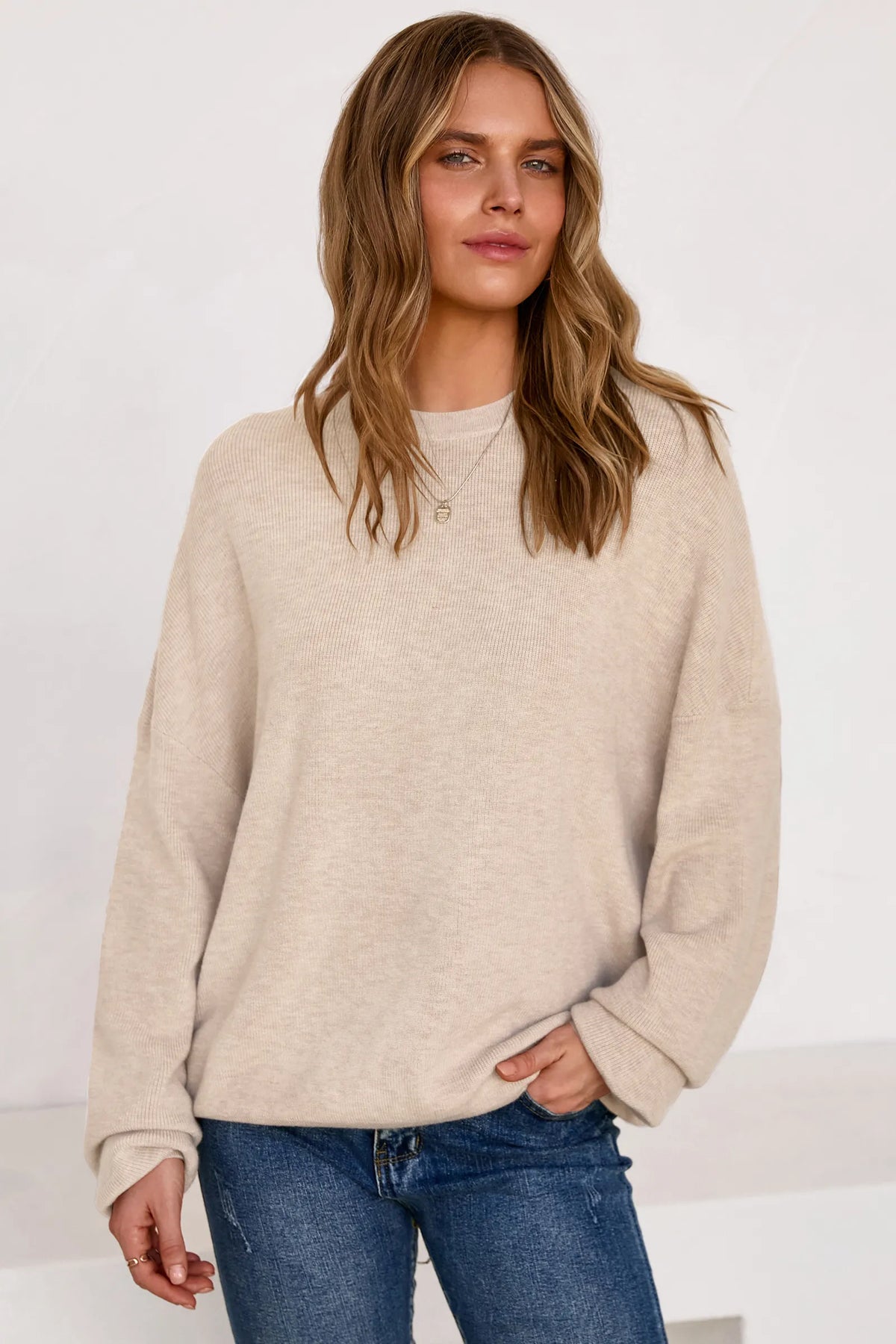 Arach&Cloz Wool-Blend Crew-Neck Oversized Pullover — product image 36