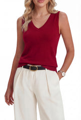 Arach&Cloz Women's Wool Blend Slim Fit Double V-Neck Vest (2026)