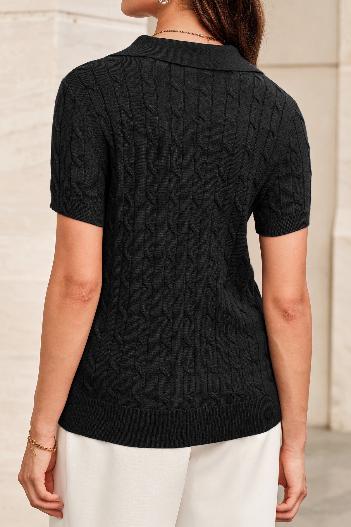 Arach&Cloz Wool-Blend Polo Knit Top — Rose Red — product image 2