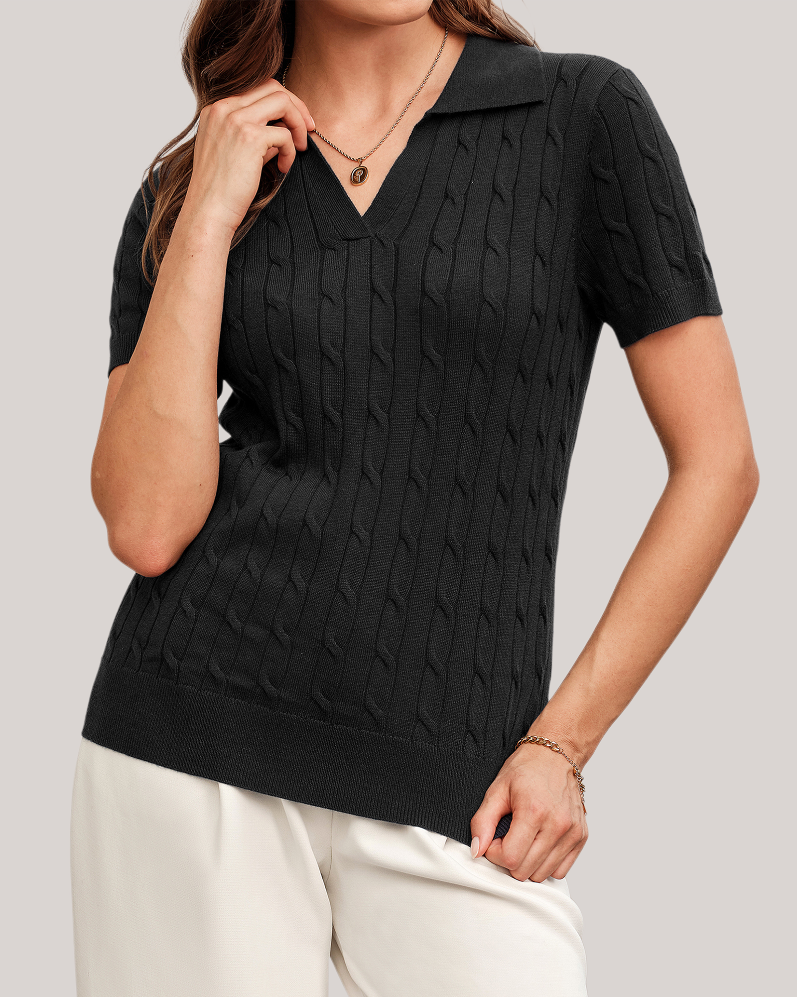 Arach&Cloz Workday Wool-Blend Polo Knit Top
