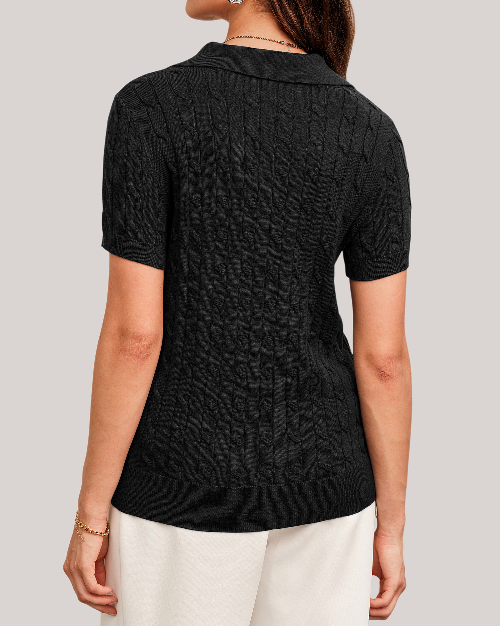 Arach&Cloz Workday Wool-Blend Polo Knit Top